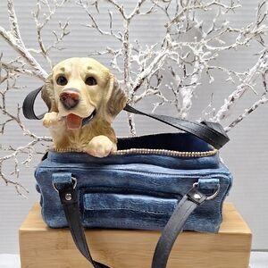#ADW Charming Dog Figurine in Blue Bag CERAMIC Planter